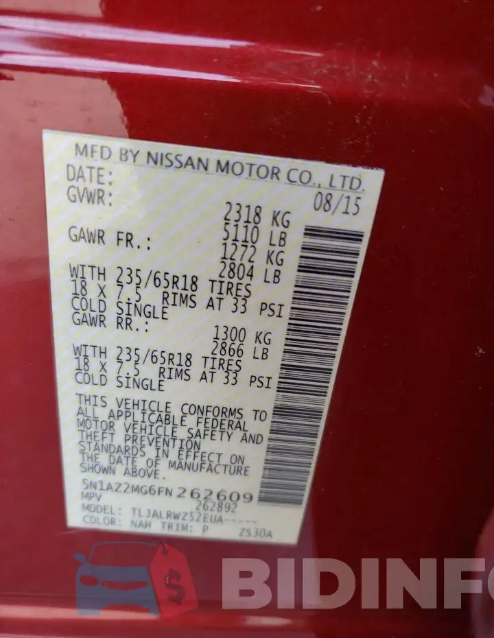5N1AZ2MG6FN262609 Photo# 12