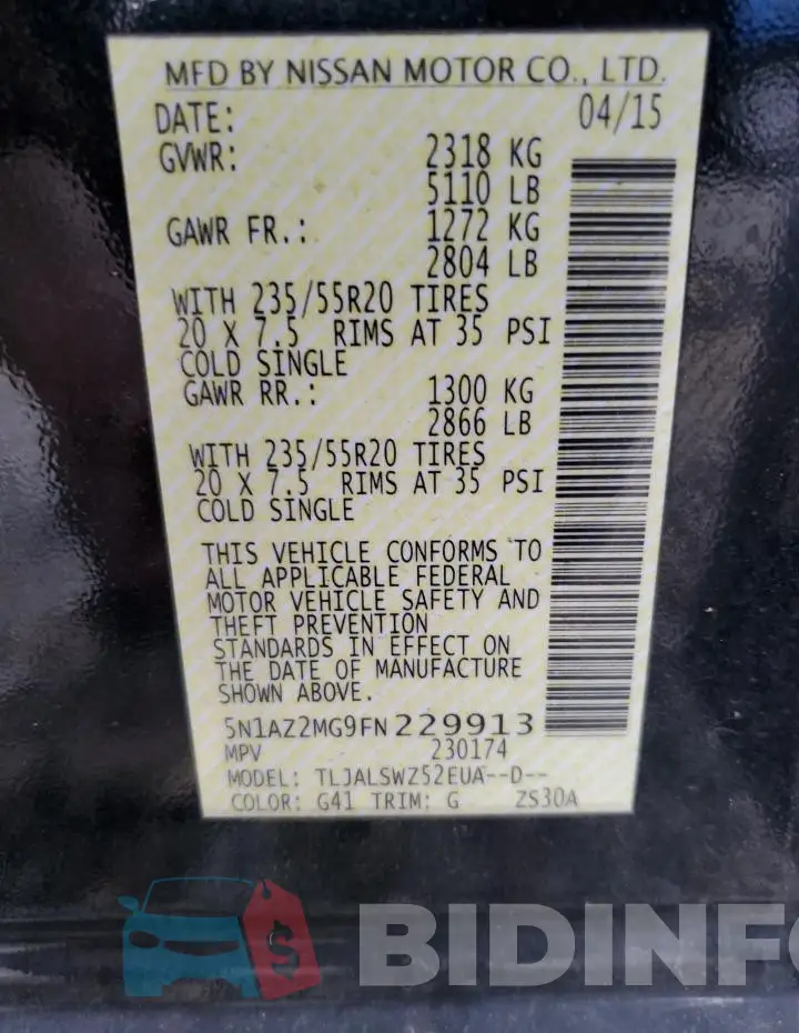 5N1AZ2MG9FN229913 Photo# 14