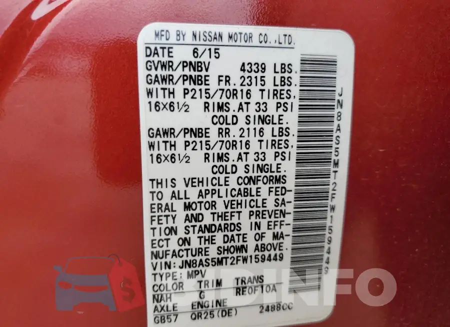 JN8AS5MT2FW159449 Photo# 12