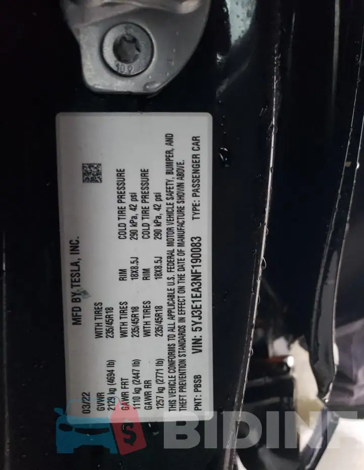 5YJ3E1EA3NF190083 Photo# 12