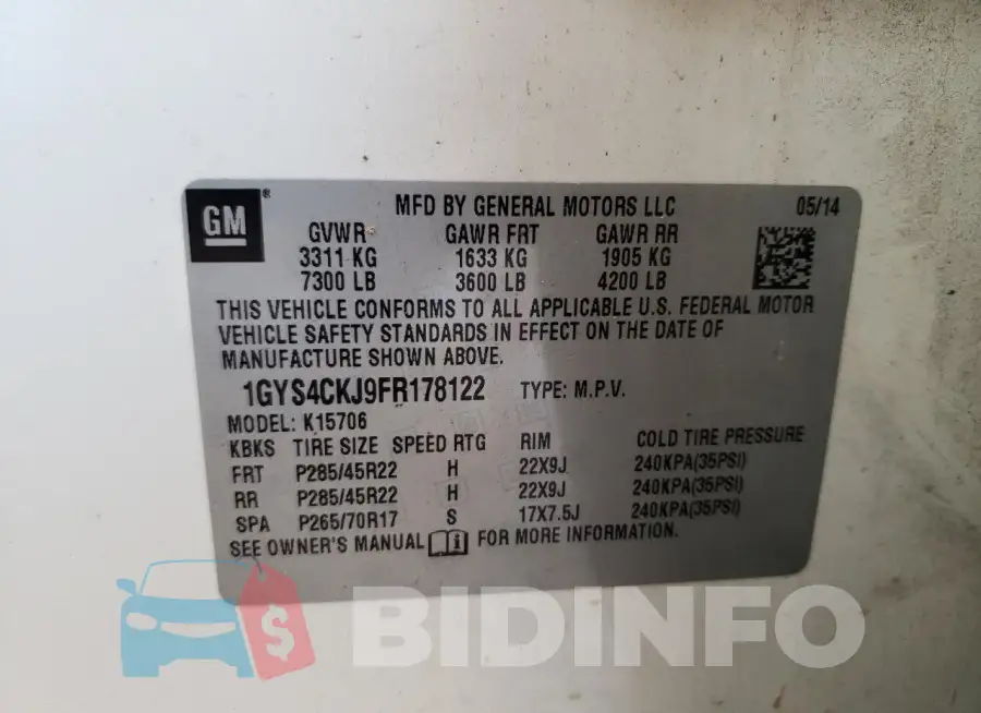 1GYS4CKJ9FR178122 Photo# 12