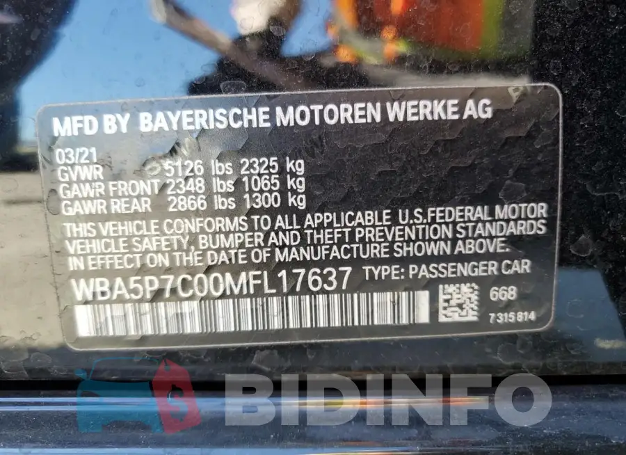 WBA5P7C00MFL17637 Photo# 12