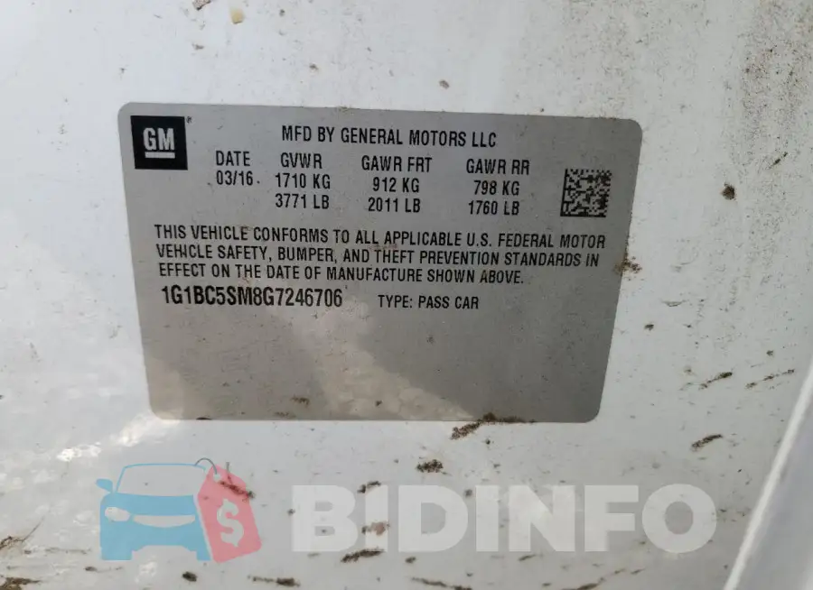 1G1BC5SM8G7246706 Photo# 12