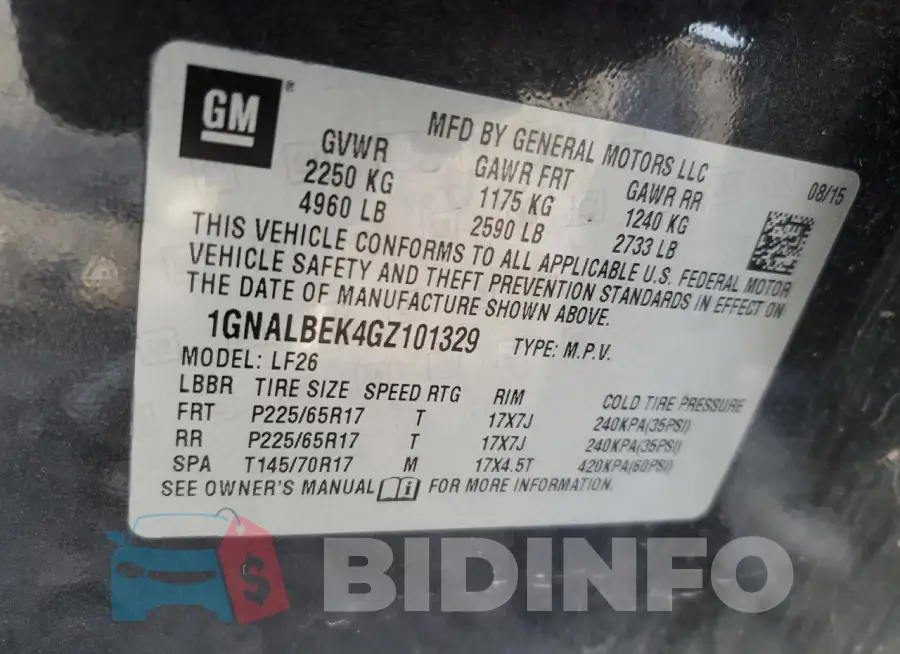 1GNALBEK4GZ101329 Photo# 12