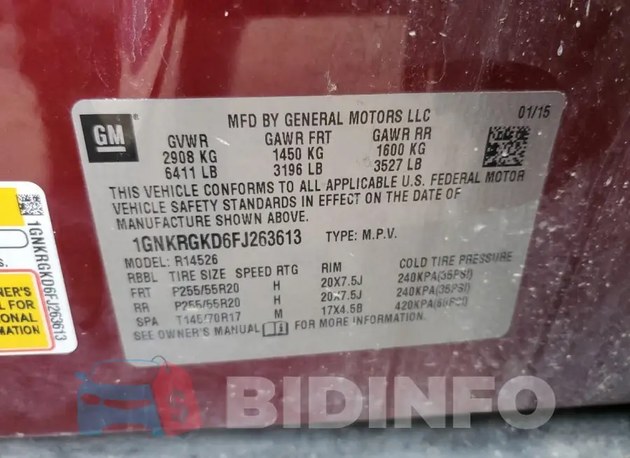1GNKRGKD6FJ263613 Photo# 13