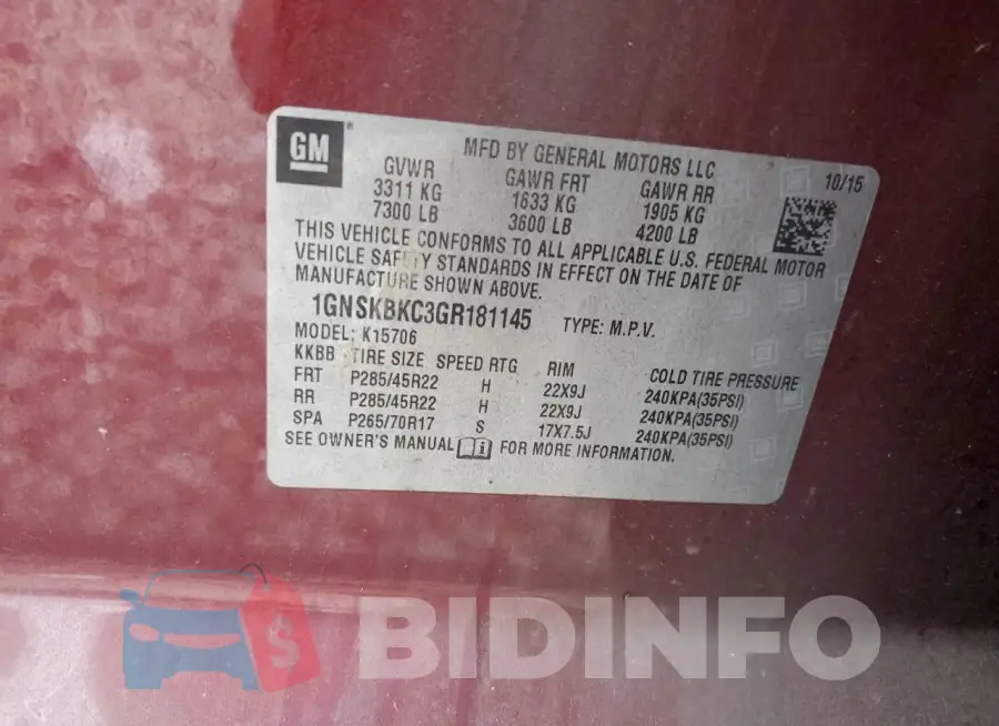1GNSKBKC3GR181145 Photo# 13