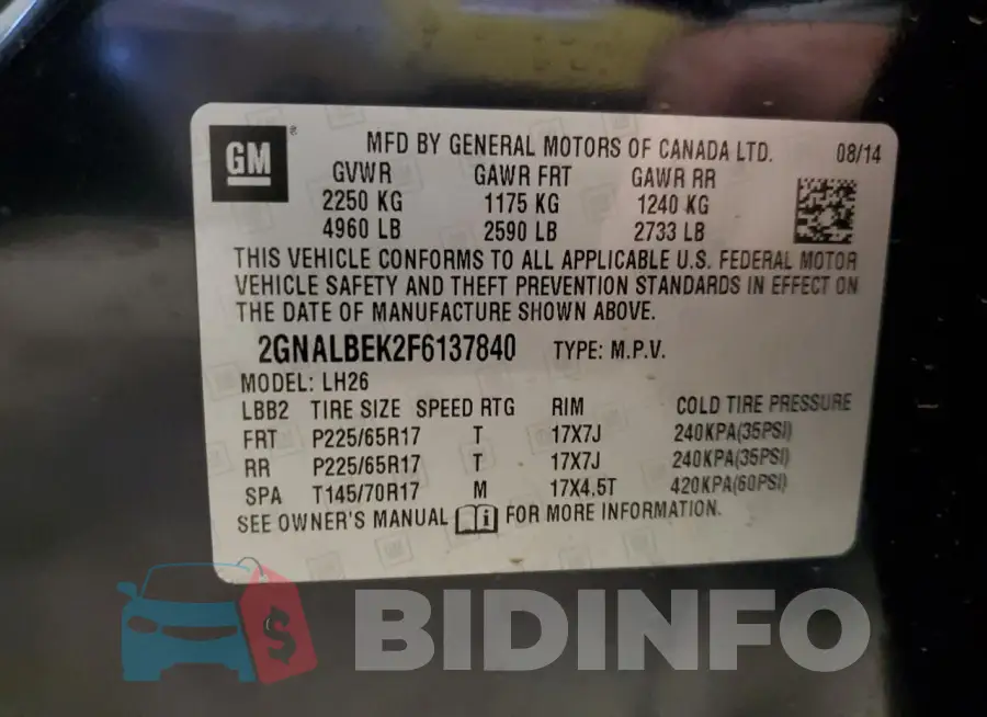 2GNALBEK2F6137840 Photo# 13