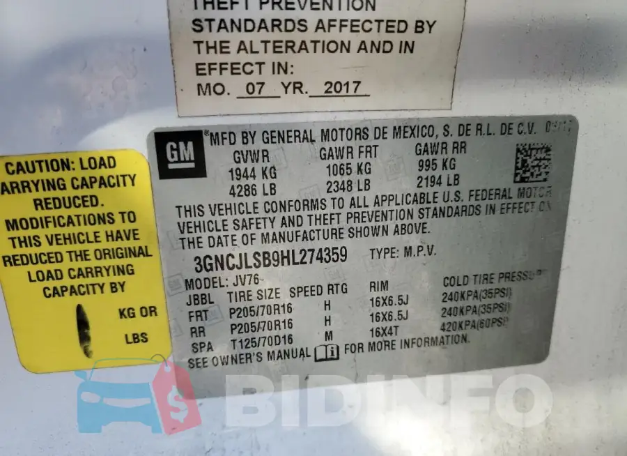 3GNCJLSB9HL274359 Photo# 13