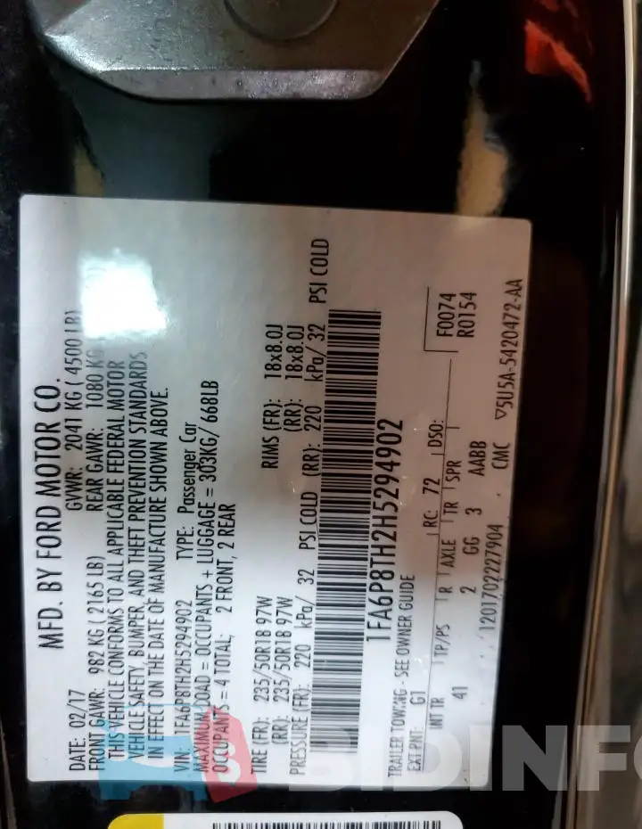 1FA6P8TH2H5294902 Photo# 13