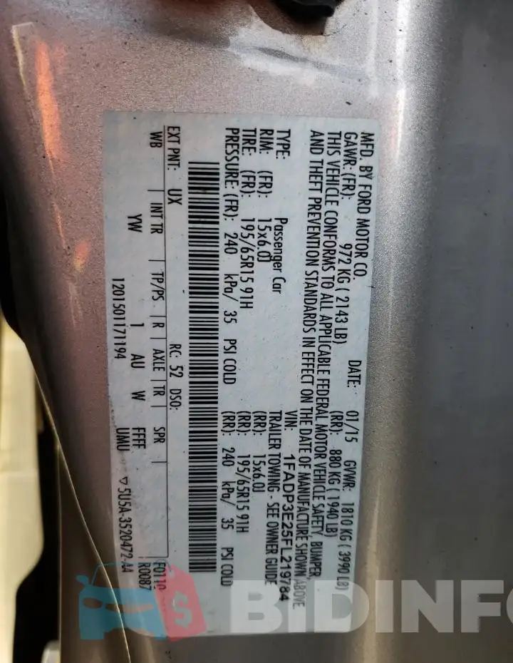 1FADP3E25FL219784 Photo# 12