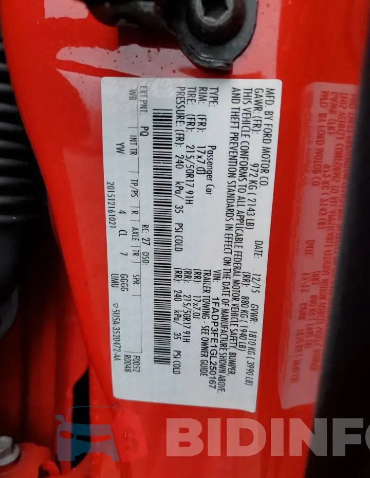 1FADP3FE1GL250167 Photo# 12