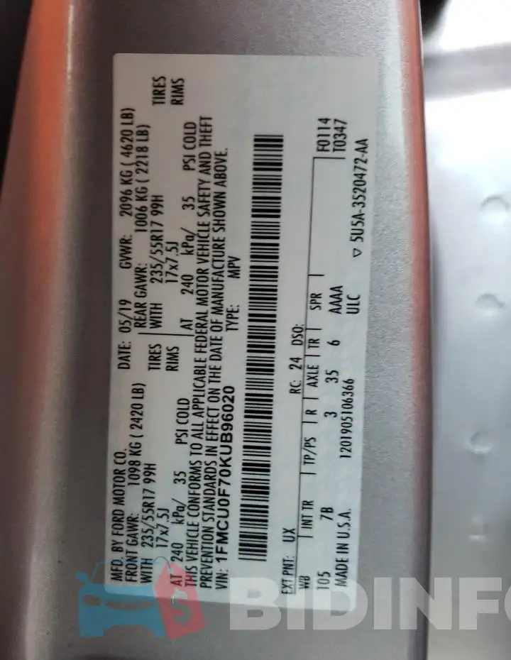1FMCU0F70KUB96020 Photo# 12