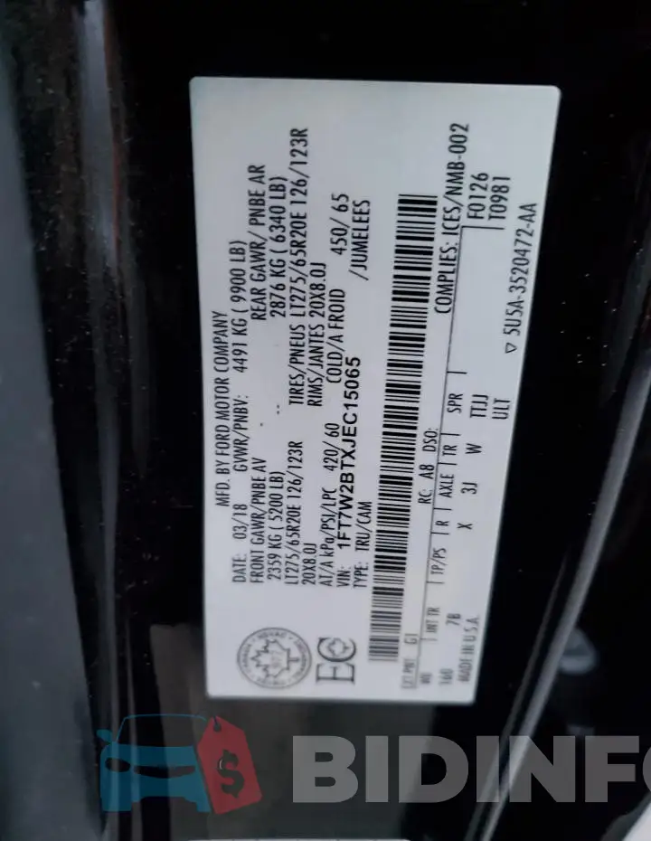 1FT7W2BTXJEC15065 Photo# 12
