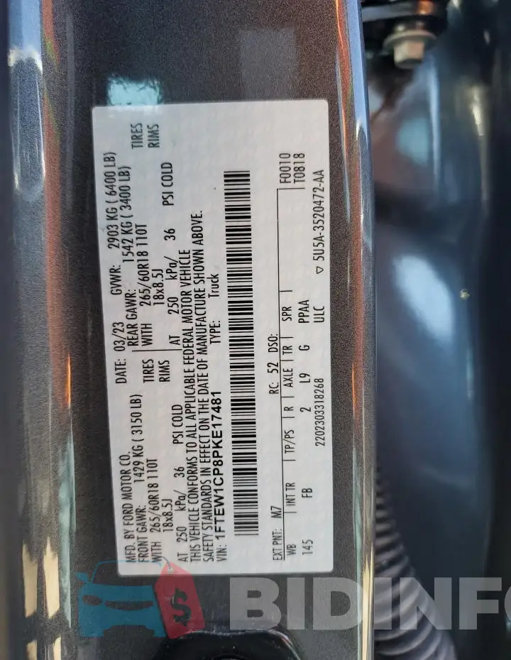 1FTEW1CP8PKE17481 Photo# 12