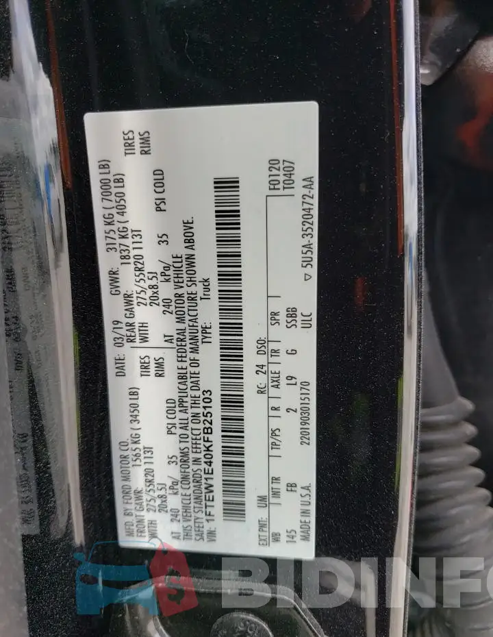1FTEW1E40KFB25103 Photo# 12