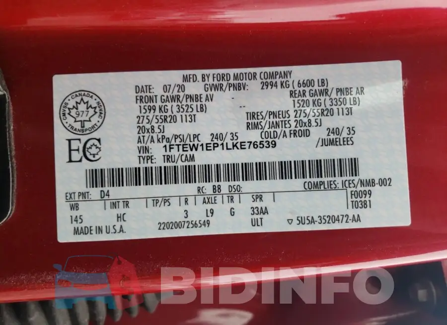 1FTEW1EP1LKE76539 Photo# 12