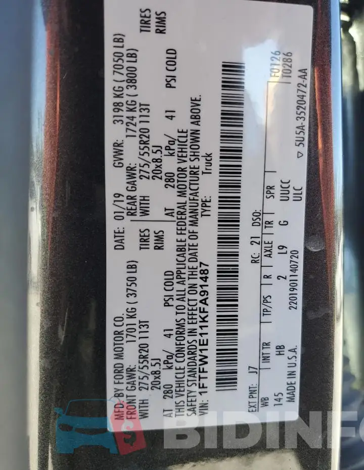 1FTFW1E11KFA91487 Photo# 12