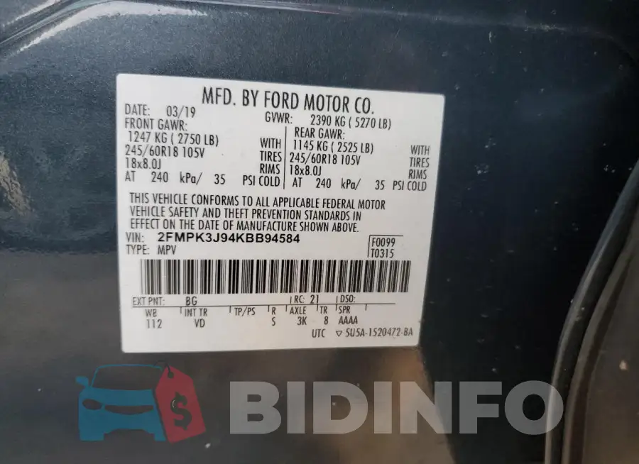 2FMPK3J94KBB94584 Photo# 13