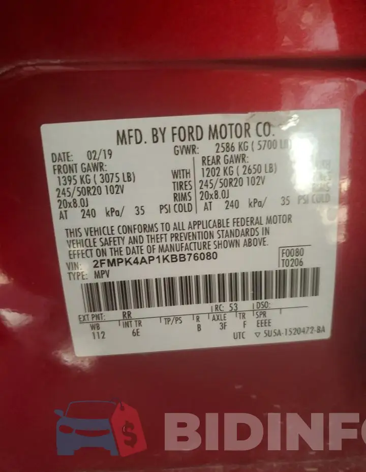 2FMPK4AP1KBB76080 Photo# 12