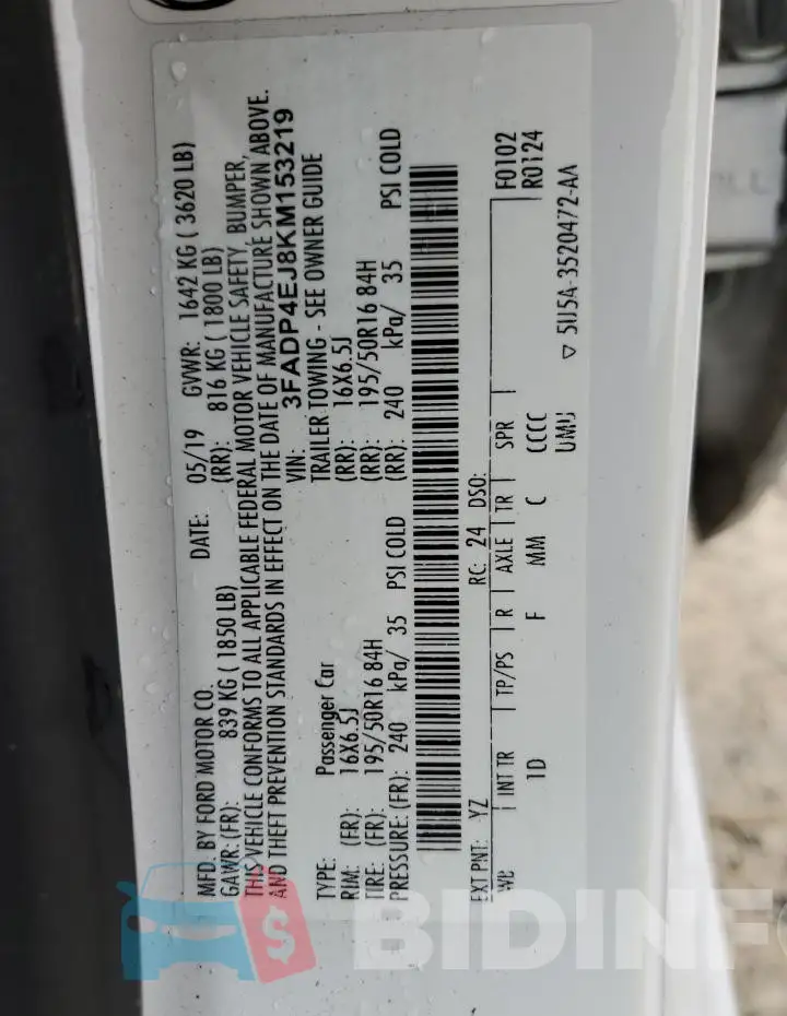 3FADP4EJ8KM153219 Photo# 13
