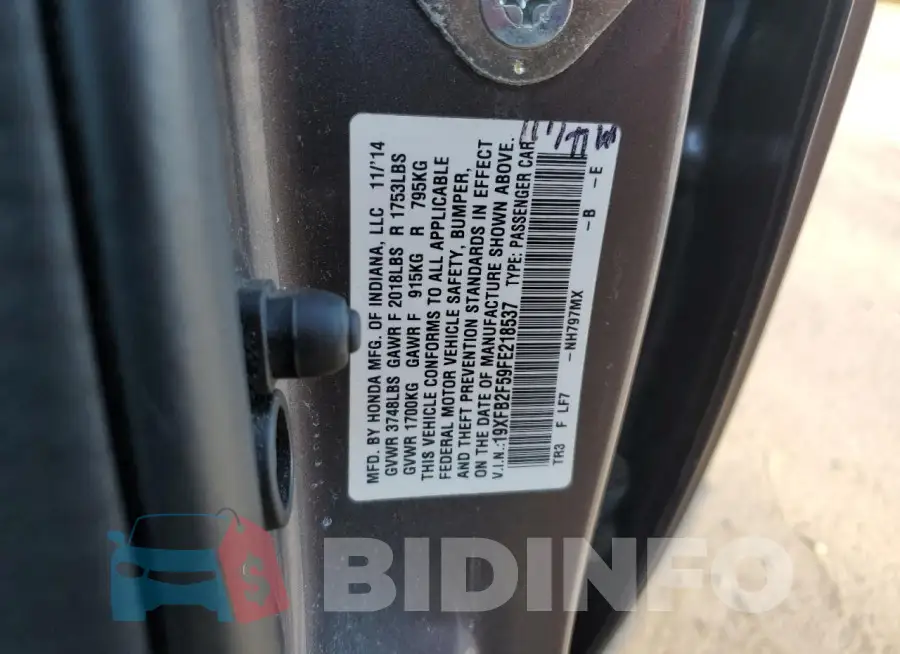 19XFB2F59FE218537 Photo# 12