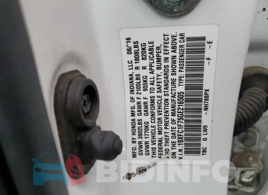 19XFC1F75GE216505 Photo# 12