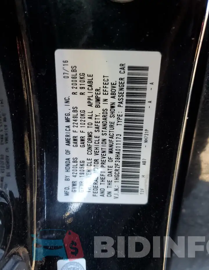 1HGCR2F38HA011173 Photo# 12