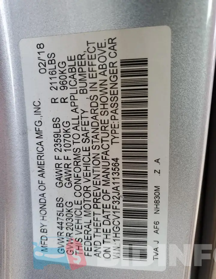 1HGCV1F32JA113564 Photo# 13