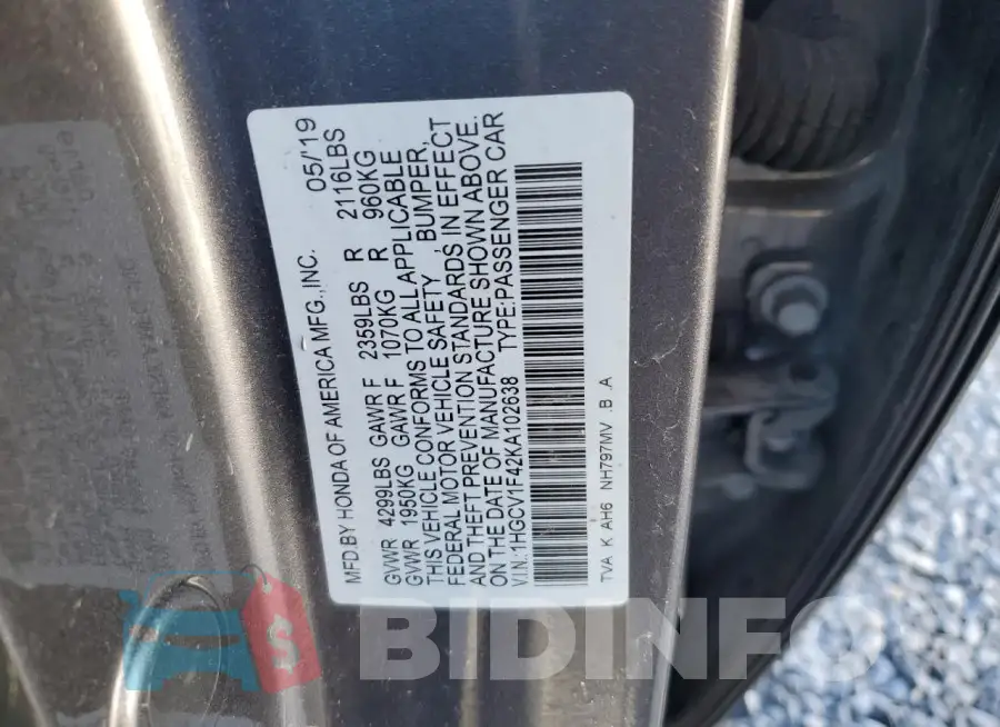 1HGCV1F42KA102638 Photo# 12