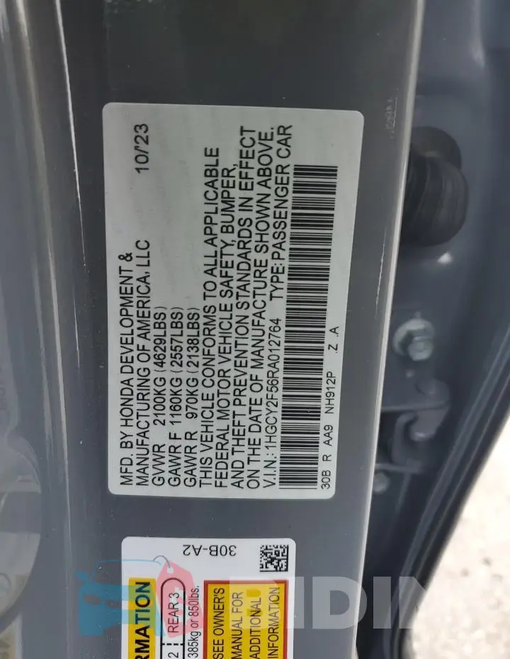 1HGCY2F56RA012764 Photo# 12