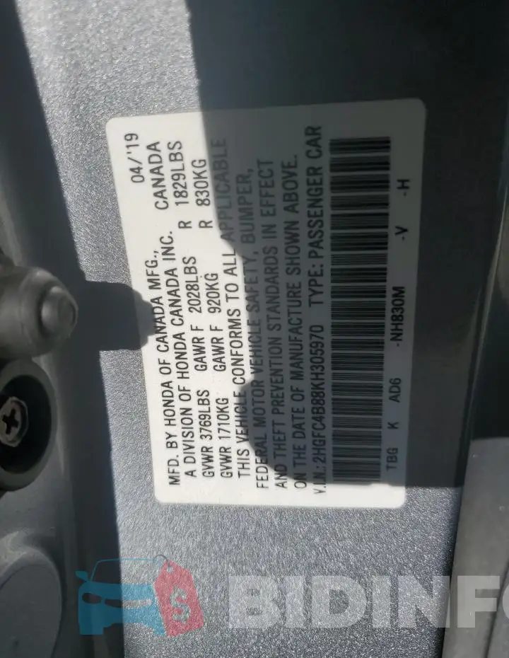 2HGFC4B88KH305970 Photo# 12