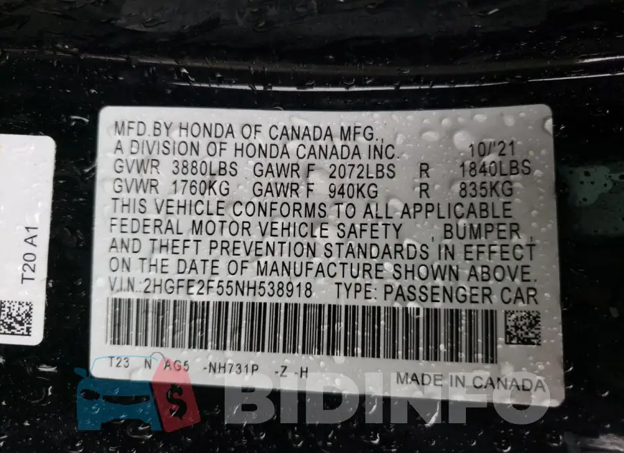 2HGFE2F55NH538918 Photo# 12