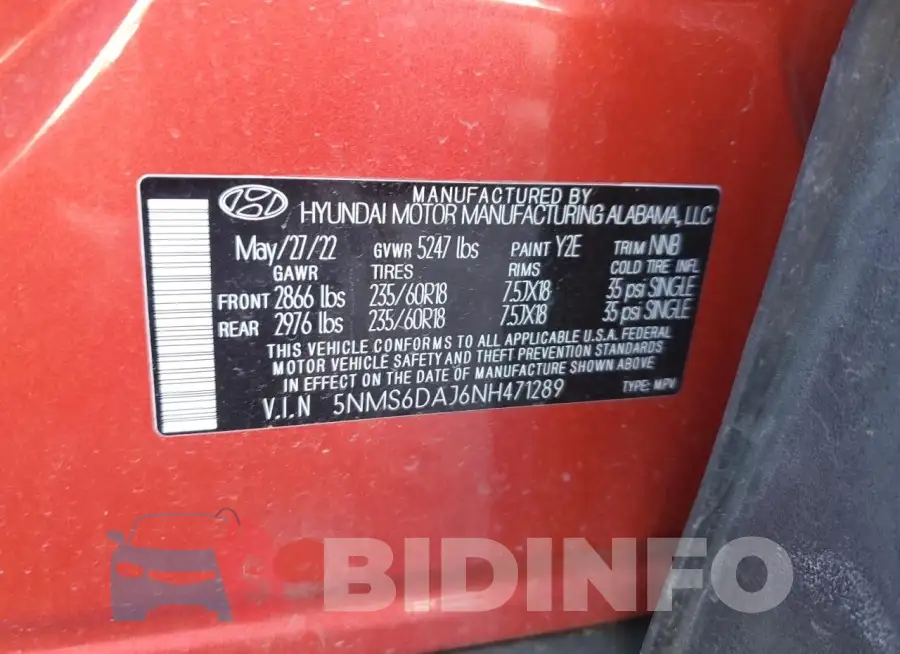 5NMS6DAJ6NH471289 Photo# 12