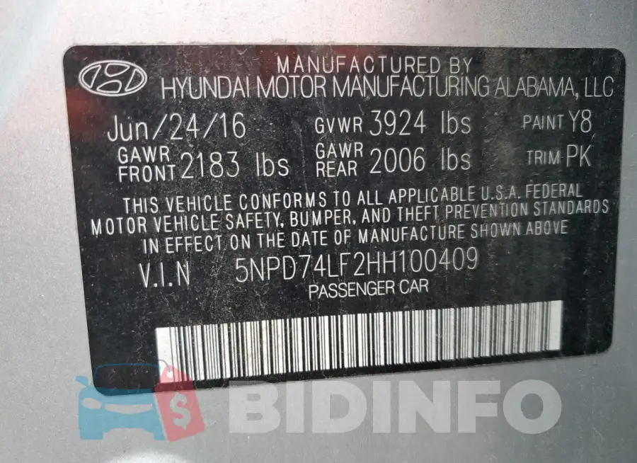 5NPD74LF2HH100409 Photo# 12