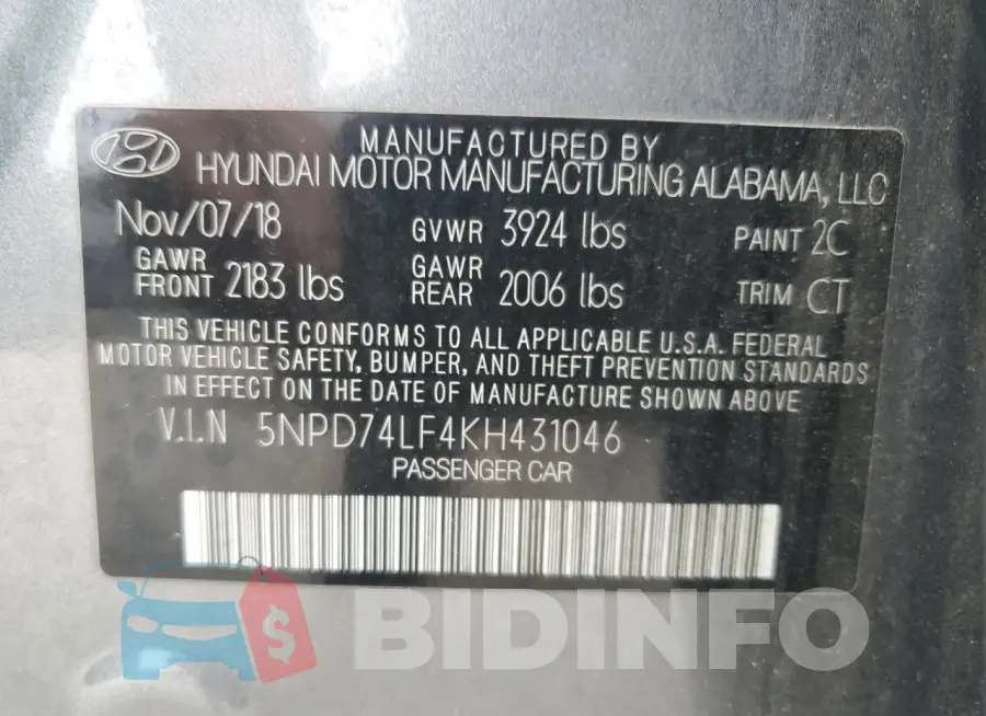 5NPD74LF4KH431046 Photo# 13