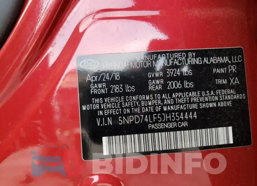5NPD74LF5JH354444 Photo# 12