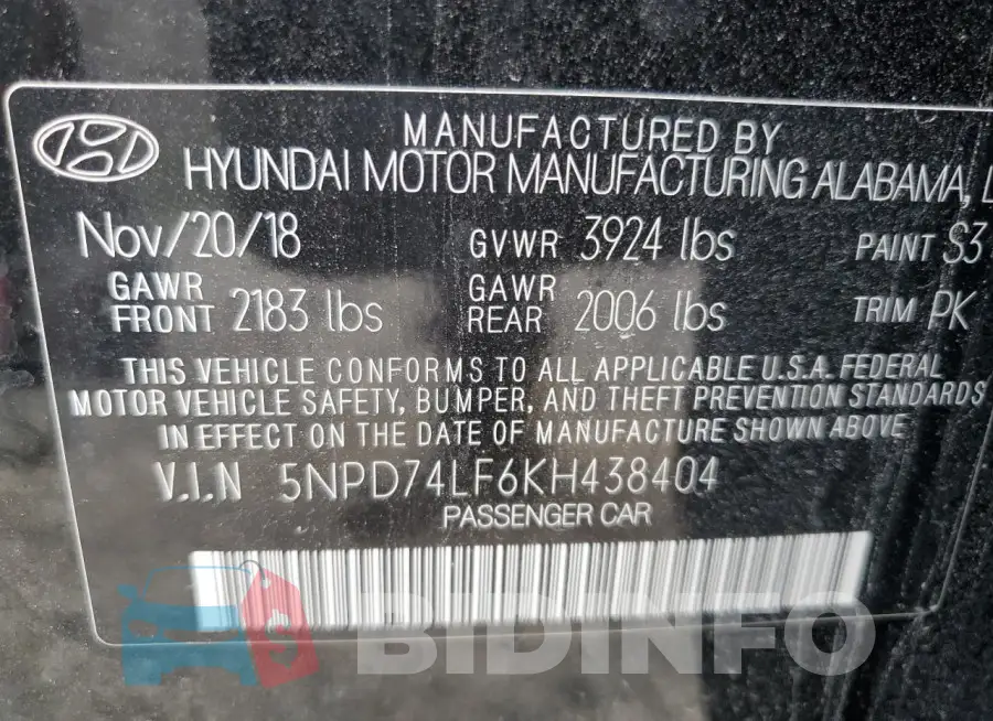 5NPD74LF6KH438404 Photo# 13