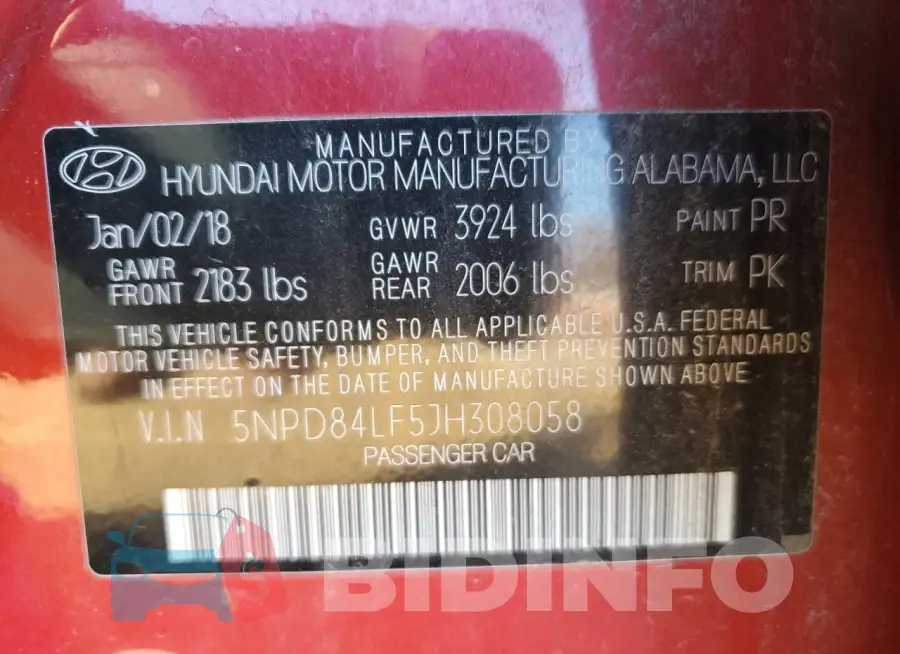 5NPD84LF5JH308058 Photo# 13