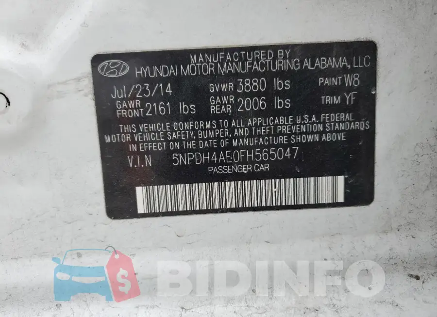 5NPDH4AE0FH565047 Photo# 13