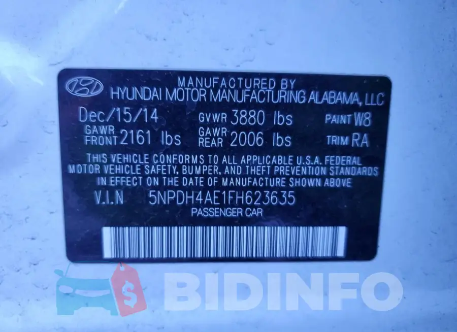 5NPDH4AE1FH623635 Photo# 12
