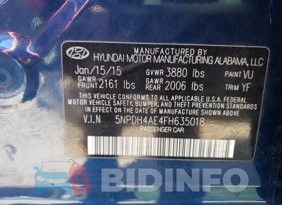 5NPDH4AE4FH635018 Photo# 12
