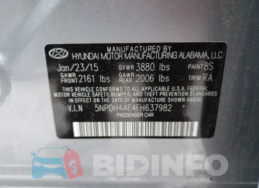 5NPDH4AE4FH637982 Photo# 12