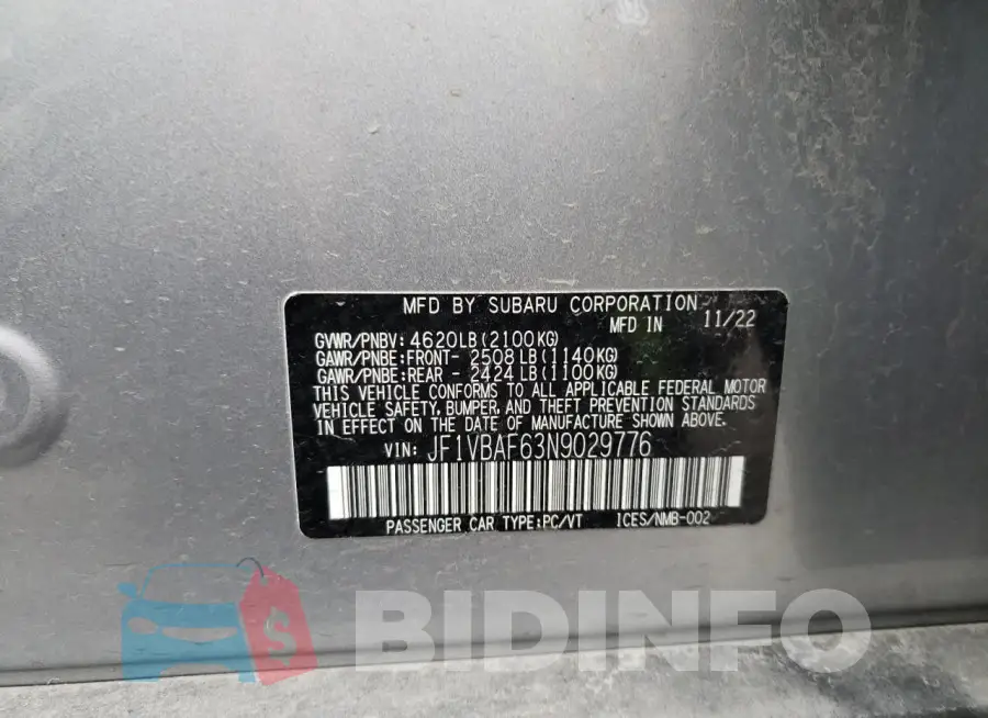 JF1VBAF63N9029776 Photo# 12