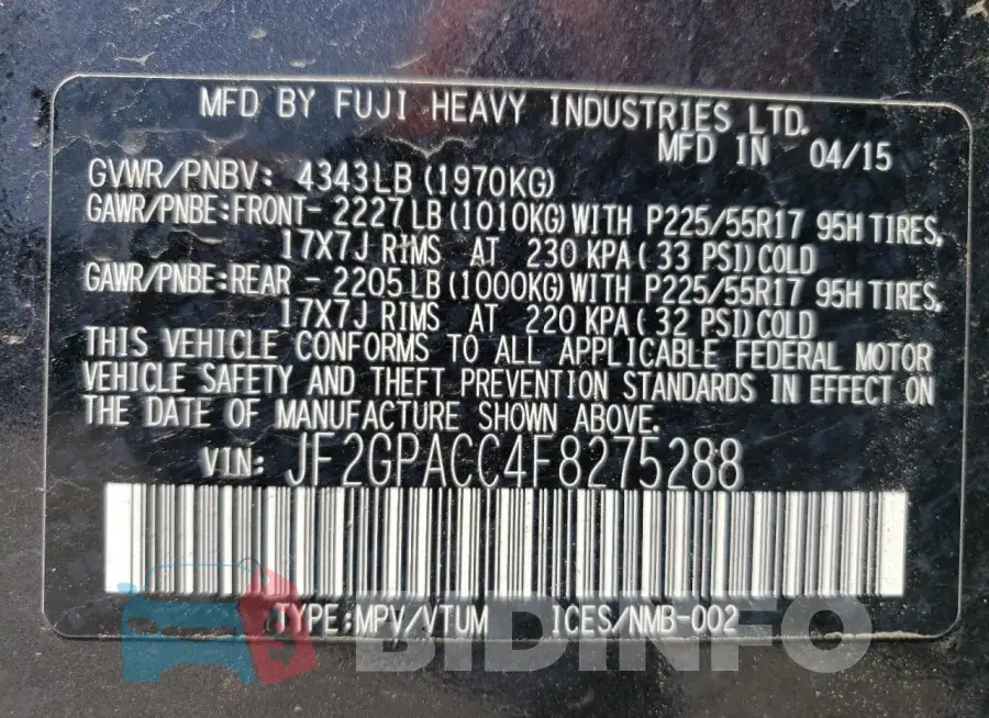 JF2GPACC4F8275288 Photo# 13