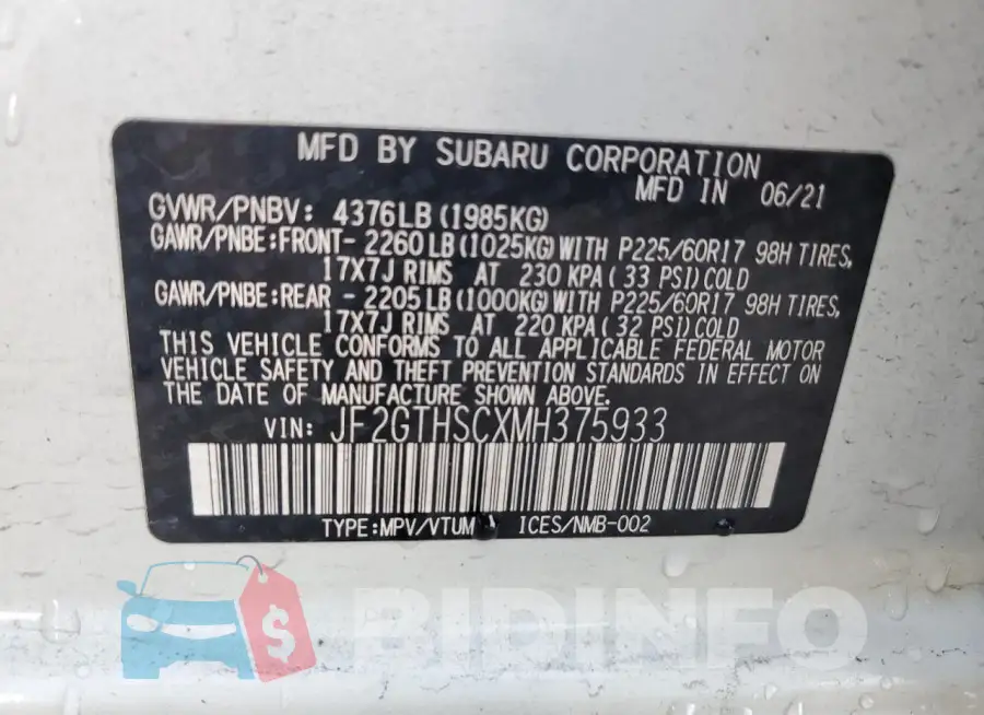 JF2GTHSCXMH375933 Photo# 12