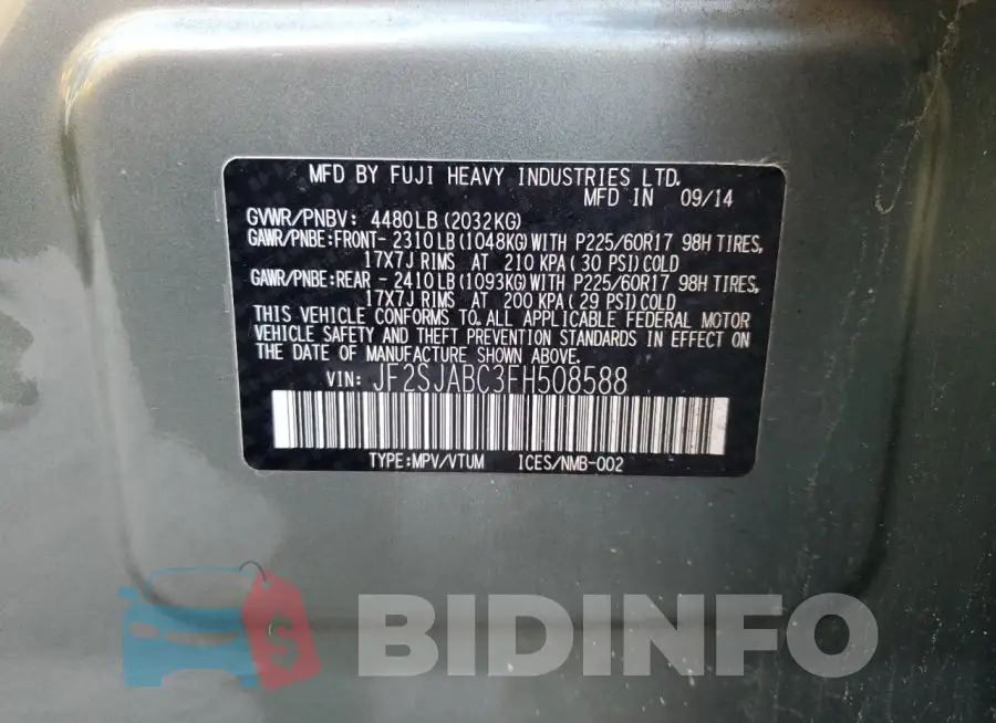 JF2SJABC3FH508588 Photo# 13