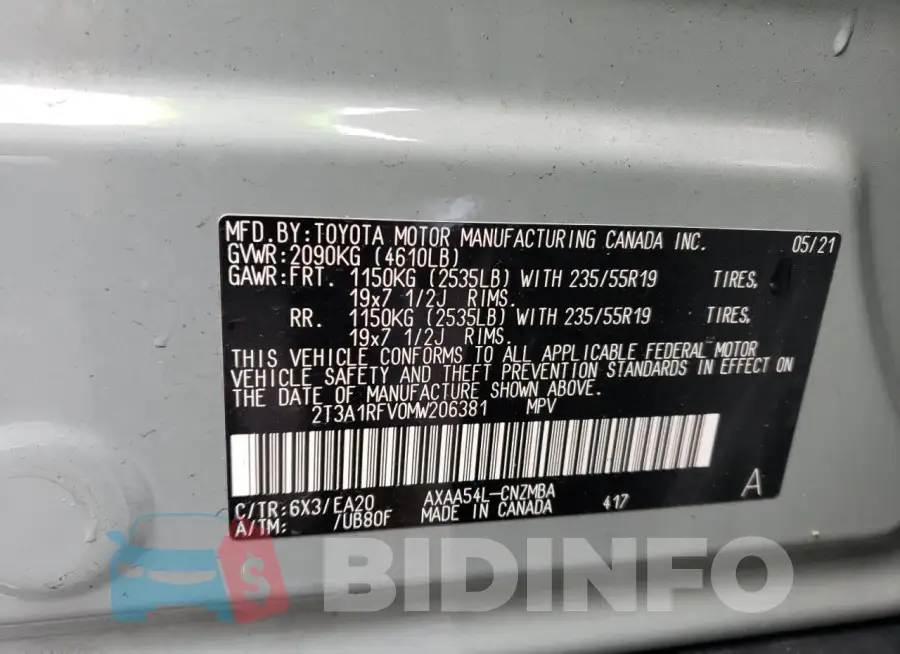 2T3A1RFV0MW206381 Photo# 12