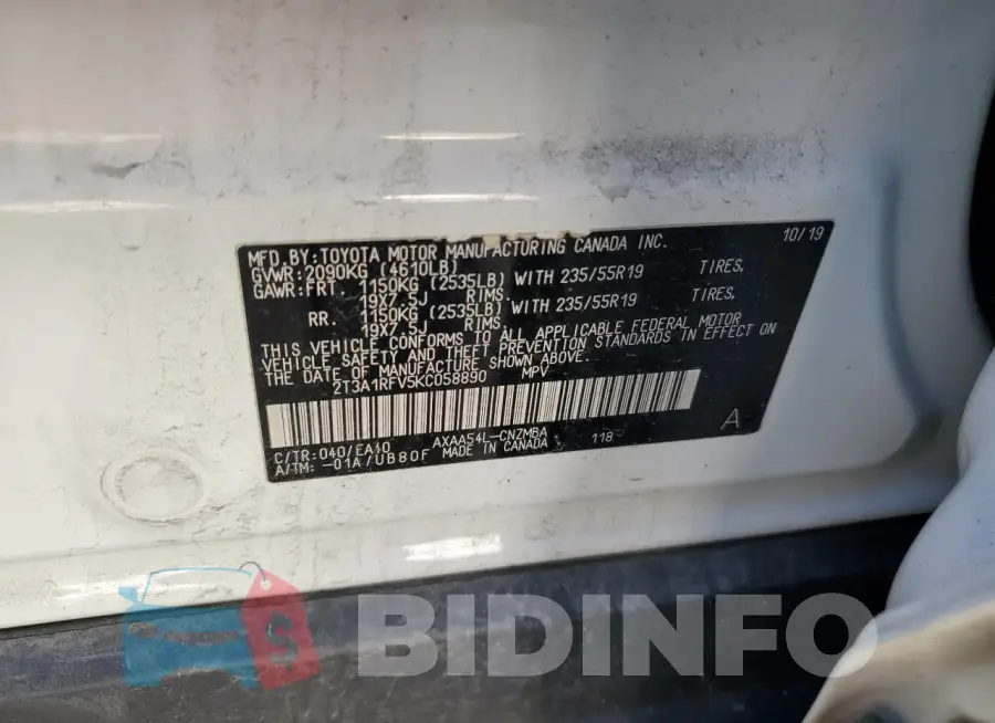 2T3A1RFV5KC058890 Photo# 12