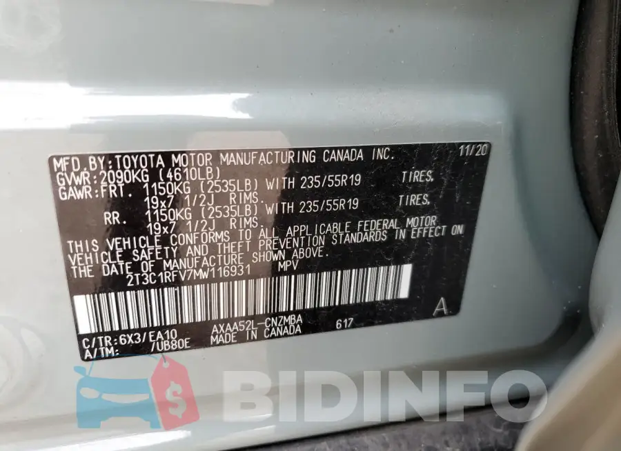 2T3C1RFV7MW116931 Photo# 13