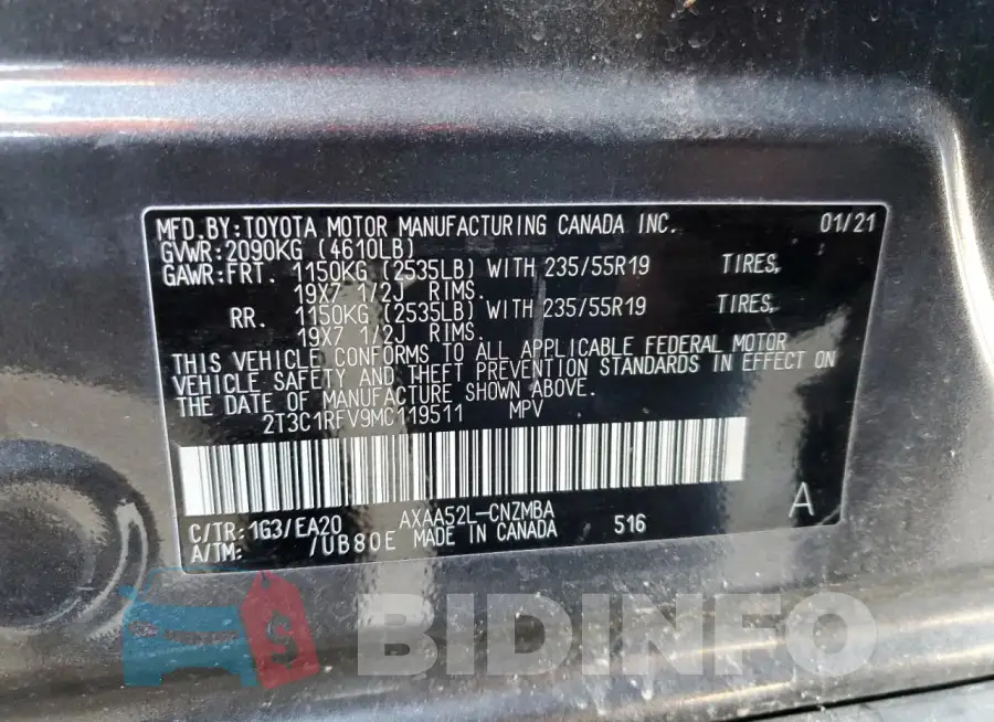 2T3C1RFV9MC119511 Photo# 13